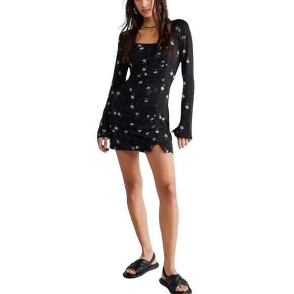 Free People Celia Mini Dress Black Floral Long Sleeve, Size XS, New with Tag - Picture 3 of 9